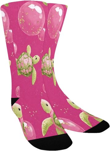 جوارب للمشي لمسافات طويلة باللون الأخضر على شكل سلاحف البحر الوردية - جوارب شتوية حرارية سميكة دافئة للأولاد والبنات للمدرسة، والارتداء اليومي والأنشطة الخارجية in Kuwait