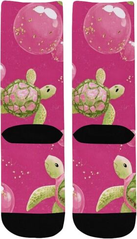 جوارب للمشي لمسافات طويلة باللون الأخضر على شكل سلاحف البحر الوردية - جوارب شتوية حرارية سميكة دافئة للأولاد والبنات للمدرسة، والارتداء اليومي والأنشطة الخارجية in Kuwait