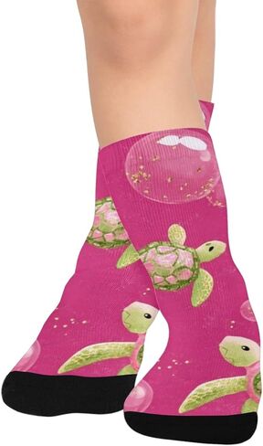 جوارب للمشي لمسافات طويلة باللون الأخضر على شكل سلاحف البحر الوردية - جوارب شتوية حرارية سميكة دافئة للأولاد والبنات للمدرسة، والارتداء اليومي والأنشطة الخارجية in Kuwait