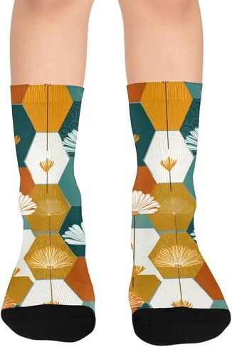 جوارب المشي لمسافات طويلة الفنية النباتية الرجعية - جوارب شتوية حرارية سميكة دافئة للأولاد والبنات الصغار للمدرسة، والارتداء اليومي والأنشطة الخارجية in Kuwait