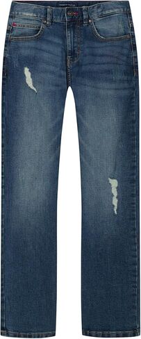 Tommy Hilfiger Boys' 5-Pocket Stretch Slim Straight Leg Denim Jean, Zipper Closure, Charcoal, 18 in Saudi Arabia