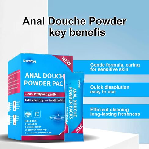 Anal Douche Powder Anal Cleaner Shower Enema nal Cleaner pH Balanced Includes rinsing Beaker and 12 Packs of Anal Douche Powder in Saudi Arabia