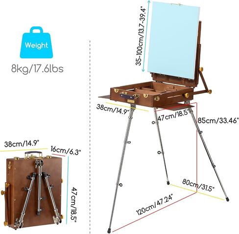 Meeden Pro Watercolor Pochade Box: Plein Air Easel للطلاء على Go - Beech Wood Art Supplies Box مع ترايبود الفولاذ المقاوم للصدأ للفنانين المحترفين in Kuwait