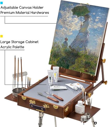 Meeden Pro Watercolor Pochade Box: Plein Air Easel للطلاء على Go - Beech Wood Art Supplies Box مع ترايبود الفولاذ المقاوم للصدأ للفنانين المحترفين in Kuwait
