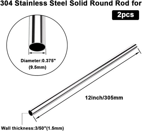 2 Pcs 3/8" OD 304 Stainless Steel Tube, 12" Long, Thickened 304 Stainless Steel Seamless Tubing Round Metal Pipe, Industrial Metal Straight Tube(Industrial cold-rolled steel pipe) in Kuwait