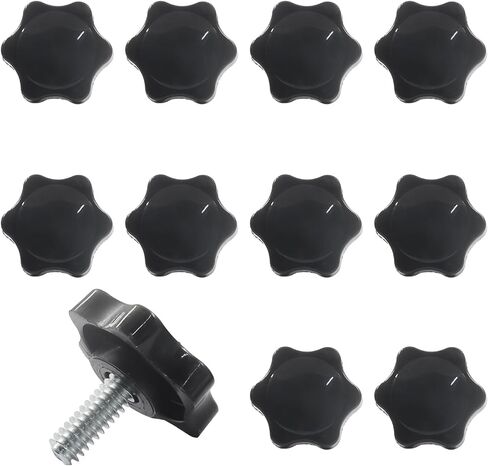 10Pcs 1/4"-20 Star Hand Knobs, Black Plastic Clamping Knob Handle with Threaded Post Hex Shaped Grip for Furniture, Fixtures & Umbrella Base(1/4"-20 * 16) in Saudi Arabia