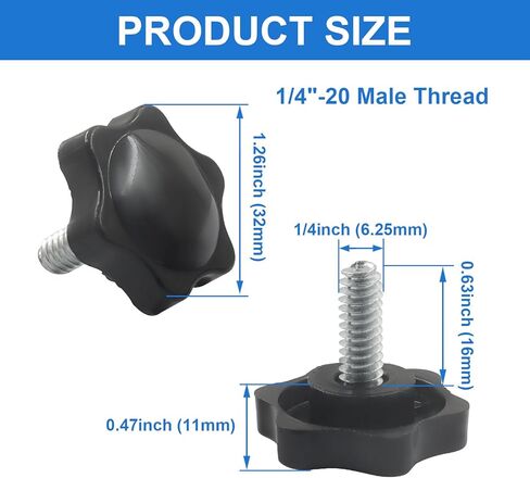 10Pcs 1/4"-20 Star Hand Knobs, Black Plastic Clamping Knob Handle with Threaded Post Hex Shaped Grip for Furniture, Fixtures & Umbrella Base(1/4"-20 * 16) in Saudi Arabia