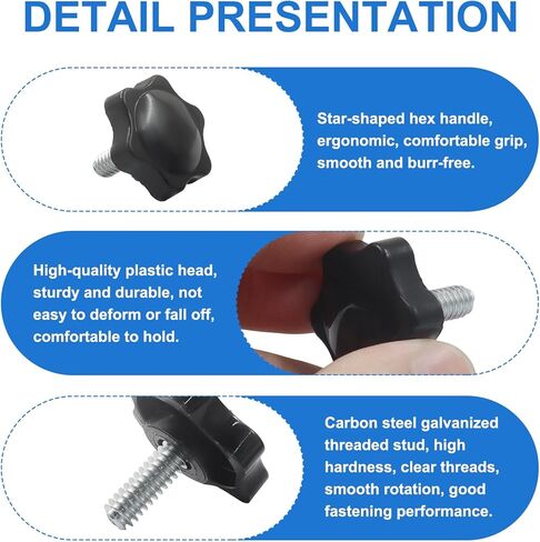 10Pcs 1/4"-20 Star Hand Knobs, Black Plastic Clamping Knob Handle with Threaded Post Hex Shaped Grip for Furniture, Fixtures & Umbrella Base(1/4"-20 * 16) in Saudi Arabia