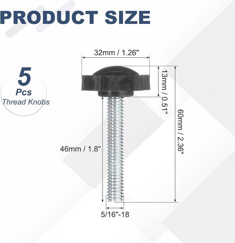 uxcell 5Pcs 5/16"-18 Star Knobs, 1.8" Threaded Stud Plastic Male Clamping Knob Screw Hand Tightening Replacement Knob for Industrial Furniture Tools Jigs Clamps, Black in Saudi Arabia