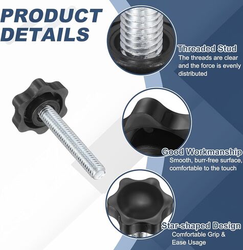 uxcell 5Pcs 5/16"-18 Star Knobs, 1.8" Threaded Stud Plastic Male Clamping Knob Screw Hand Tightening Replacement Knob for Industrial Furniture Tools Jigs Clamps, Black in Saudi Arabia