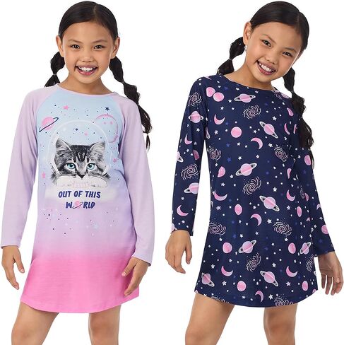 Saint Eve Kids Girls 2 Pack Nightgowns, Long Sleeve 2pc Soft Jersey Sleep Shirt in Kuwait