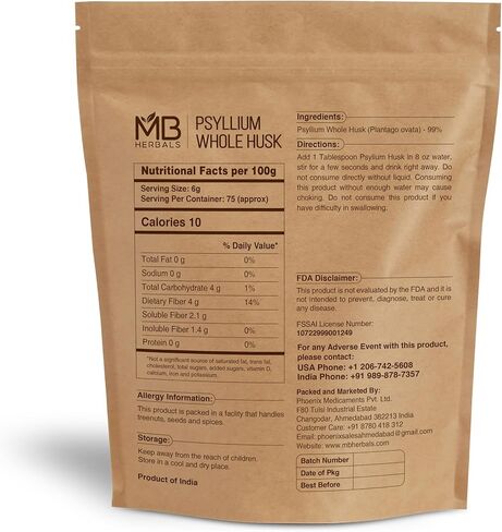 MB Herbals Psyllium Husk Whole – 1 lb (16 oz) | 99% Husk Purity, Gluten-Free, Vegan, Non-GMO | Keto Friendly Fiber | Ideal for Smoothies & Baking in Saudi Arabia
