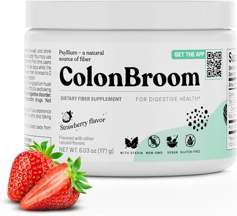مسحوق قشر سيلليوم من كولونبروم (الفراولة) - تطهير القولون لتخفيف الانتفاخ وصحة الأمعاء - مشروب مسحوق ألياف مكنسة القولون - نباتي، خالي من الغلوتين، مكمل مسحوق الألياف غير المعدلة وراثيًا، 30 وجبة in Kuwait