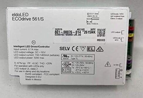 ECOdrive 561/S 1050MA LIN J40، ECOdrive، 50W، 0-10V، قناة تحكم واحدة، تيار ثابت، خرج 1x 55V، تغذية جانبية، مربع معدني 1050MA LIN J40، *2615NK in Kuwait