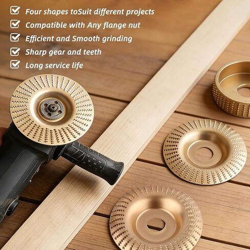 مجموعة أقراص نحت الخشب 14 قطعة لمطحنة زاوية 4 بوصة أو 4 1/2 بوصة، قرص عجلة طحن أداة جذعية مع حلقة محول ومفتاح ربط 5/8 بوصة، ملحقات مطحنة النجارة لقطع تشكيل النحت وتلميع الصنفرة in Kuwait