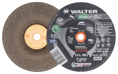 عجلة طحن مرنة بمقياس مطحنة FLEXCUT من Walter 15L863 [عبوة من 25] - حبيبة A-36-FLEX، 6 بوصة. عجلة كاشطة مع فتحة أربور. عجلات طاحونة الزاوية والقالب in Saudi Arabia