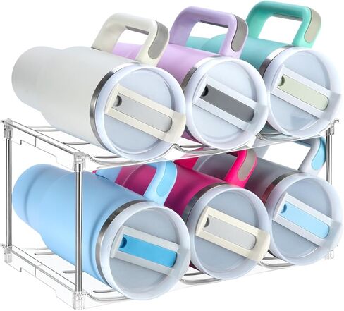 Water Bottle Organizer, Stackable Bottle Storage Rack, 4 Pack Water Bottle Holder for Kitchen Fridge Cabinet Organization and Storage, Plastic Wine Rack/Drink Bottle Holder (4 Pack - Hold 12) in Kuwait