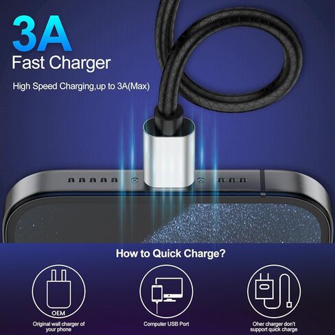 كابل USB من النوع C بطول 10 أقدام، [عبوتان] USB A 2.0 إلى USB-C 10 أقدام من النوع C شاحن سريع طويل جدًا ومتين TPE USBC إلى سلك USBA لهاتف iPhone 17/16/15 Pro Plus Pro Max Samsung Galaxy A10/A20/A51/S10/S9 Plus/Note 9 in Kuwait