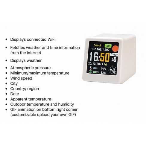 WALFRONT LED Dynamic Display 1.54 Inch IPS Screen Weather Temperature Humidity GIF Animation Digital Clock Outside Temperature Humidity Monitor for Home in Saudi Arabia