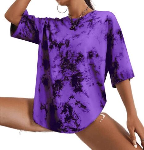 Avanova Women Letter Graphic Print Oversized Tee Shirt Short Sleeve Loose Fit Tops in Kuwait