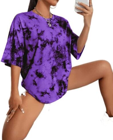 Avanova Women Letter Graphic Print Oversized Tee Shirt Short Sleeve Loose Fit Tops in Kuwait