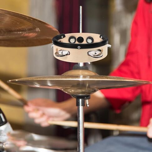 Mounted 6-inch Wooden Tambourine for Drum Set, Clip-on Cymbal Hi-hat Style Tambourine Bell, Hand Shaking Instrument Accessory for Percussion and Drum Cymbal Expansion in Saudi Arabia
