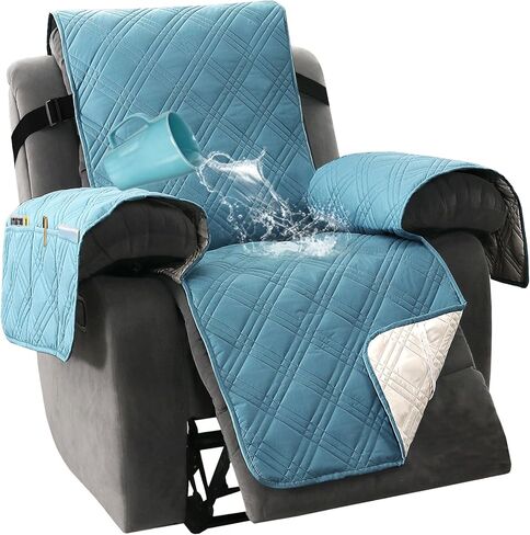 H.VERSAILTEX 100% Waterproof Couch Covers for Reclining Couches Reversible Recliner Chair Covers Furniture Protector with Elastic Straps for Pets Kids Sitting Width Up to 23" (Recliner, Black/Beige) in Kuwait