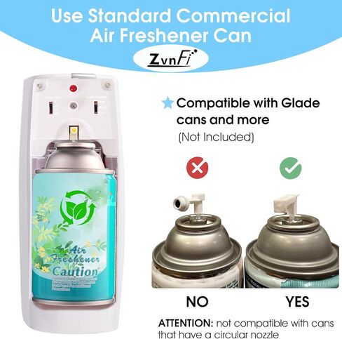 Automatic Air Freshener Spray Dispenser ZvnFi,Custom Timing (Day/Night/24H, 5/10/15/30 min interval),Wall Mounted or Free Standing,for Home and Commercial,Compatible with Glade Refill Can,White in Saudi Arabia
