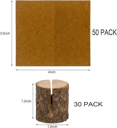 Wood Place Card Holders, 30Pcs Rustic Wooden Table Number Holders and 50Pcs Kraft Place Cards, Wood Photo Picture Holder for Wedding Party Table Name and More in Kuwait