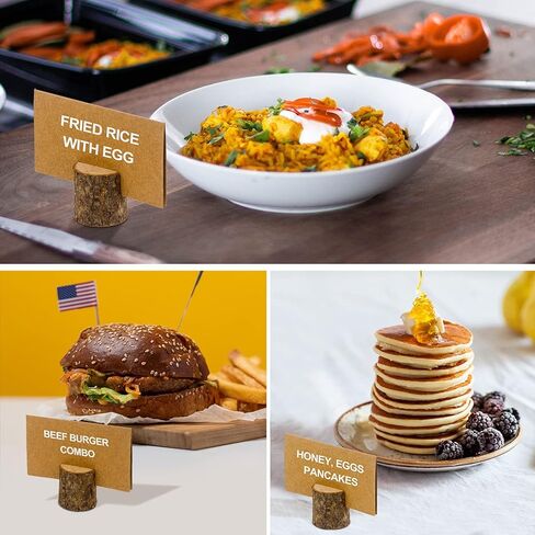 Wood Place Card Holders, 30Pcs Rustic Wooden Table Number Holders and 50Pcs Kraft Place Cards, Wood Photo Picture Holder for Wedding Party Table Name and More in Kuwait