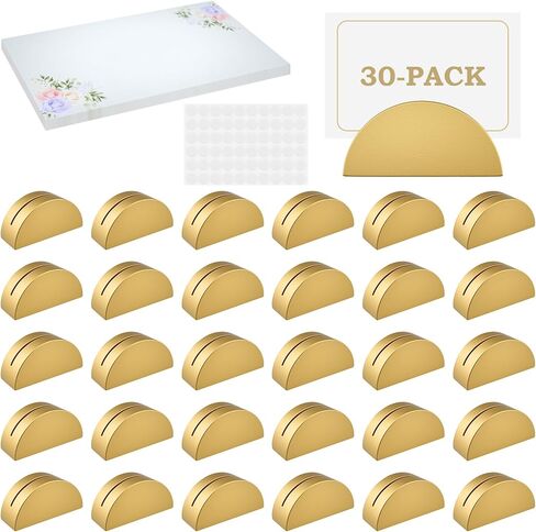 30Pcs Gold Semicircular Wooden Table Number Holders ＆ 40Pcs Place Cards with Glues, Lightweight Table Sign Holders for Wedding, Birthday Party in Kuwait