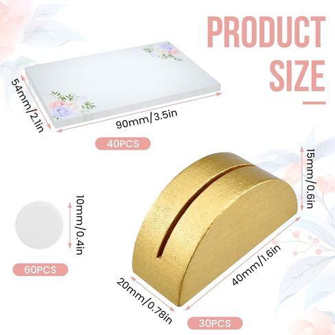 30Pcs Gold Semicircular Wooden Table Number Holders ＆ 40Pcs Place Cards with Glues, Lightweight Table Sign Holders for Wedding, Birthday Party in Kuwait