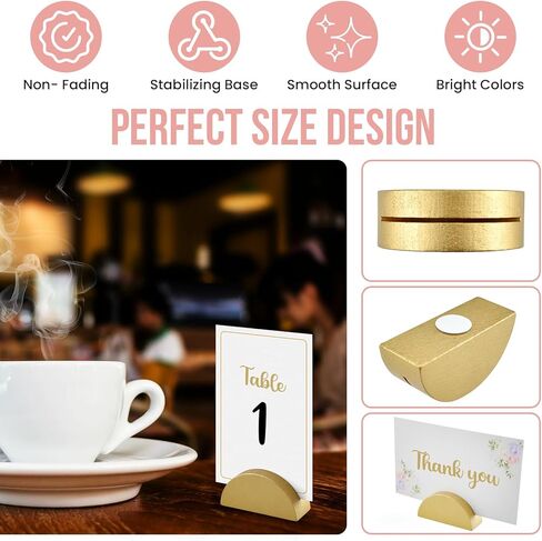 30Pcs Gold Semicircular Wooden Table Number Holders ＆ 40Pcs Place Cards with Glues, Lightweight Table Sign Holders for Wedding, Birthday Party in Kuwait