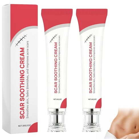 كريم مهدئ للندبات وكريم تنعيم للندبات، يساعد على تحسين المظهر، ويقلل الاحمرار، تركيبة خفيفة الوزن وغير دهنية (قطعتان) in Kuwait