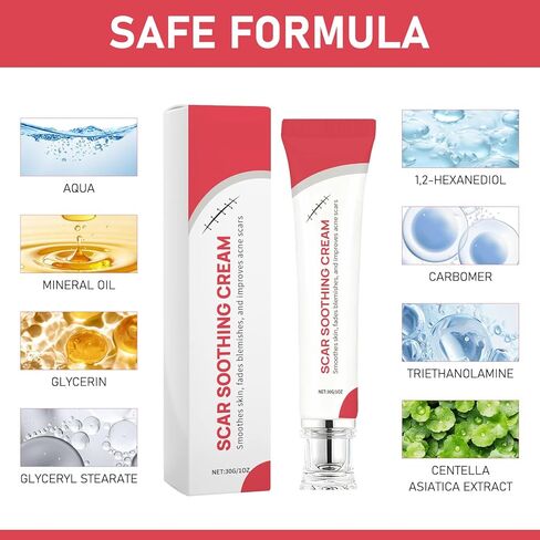 كريم مهدئ للندبات وكريم تنعيم للندبات، يساعد على تحسين المظهر، ويقلل الاحمرار، تركيبة خفيفة الوزن وغير دهنية (قطعتان) in Kuwait