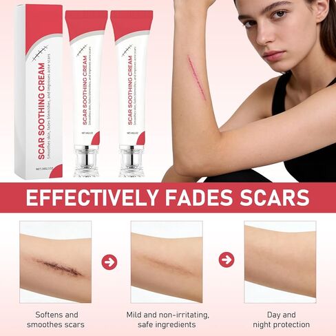 كريم مهدئ للندبات وكريم تنعيم للندبات، يساعد على تحسين المظهر، ويقلل الاحمرار، تركيبة خفيفة الوزن وغير دهنية (قطعتان) in Kuwait