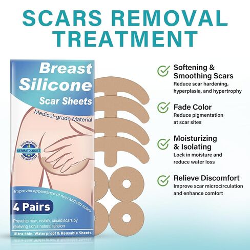 أوراق ندبات سيليكون ناعمة للثدي، أوراق ندبات سيليكون قابلة للتنفس للندبات الجراحية، أوراق ندبات سيليكون رفيعة للغاية للتخلص من الندبات بعد الجراحة، شريط طبي مرن، 4 أزواج in Kuwait
