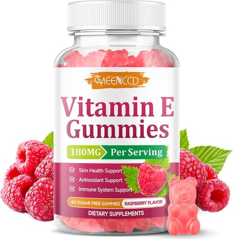 2 Pack Vitamin E Gummies, 180 mg (400 IU) dl-Alpha, Daily Skin Support, Sugar-Free, Vegan, Non-GMO, Raspberry Flavor, 120 Count in Kuwait
