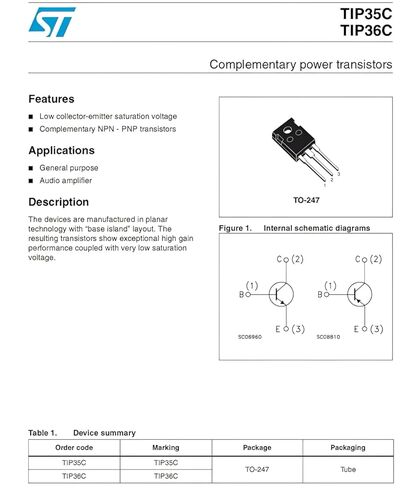 10pcs(5pcs TIP36C+5pcs TIP35C) TO-247 PNP NPN Complementary Silicon High Power Ttransistors. in Kuwait