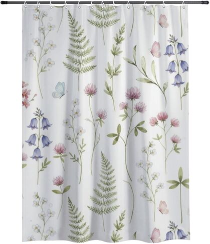 ستارة دش Bellflower Motif Stall مع خطافات، ستارة دش طبيعية مقاومة للماء للصيف، ستائر بوهو من القماش قابلة للغسل لحوض الاستحمام وديكور الحمام القديم 60 × 72 بوصة in Kuwait