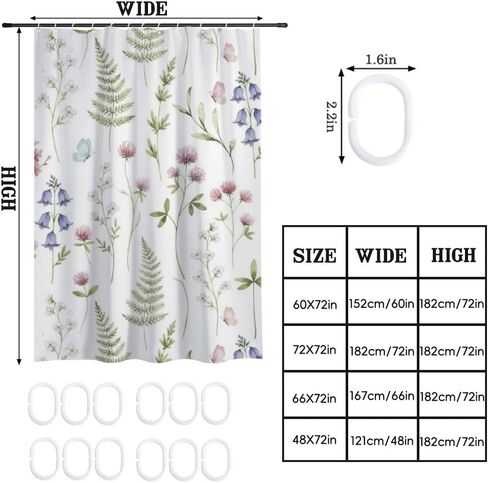 ستارة دش Bellflower Motif Stall مع خطافات، ستارة دش طبيعية مقاومة للماء للصيف، ستائر بوهو من القماش قابلة للغسل لحوض الاستحمام وديكور الحمام القديم 60 × 72 بوصة in Kuwait