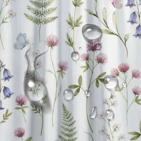 ستارة دش Bellflower Motif Stall مع خطافات، ستارة دش طبيعية مقاومة للماء للصيف، ستائر بوهو من القماش قابلة للغسل لحوض الاستحمام وديكور الحمام القديم 60 × 72 بوصة in Kuwait