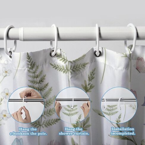 ستارة دش Bellflower Motif Stall مع خطافات، ستارة دش طبيعية مقاومة للماء للصيف، ستائر بوهو من القماش قابلة للغسل لحوض الاستحمام وديكور الحمام القديم 60 × 72 بوصة in Kuwait