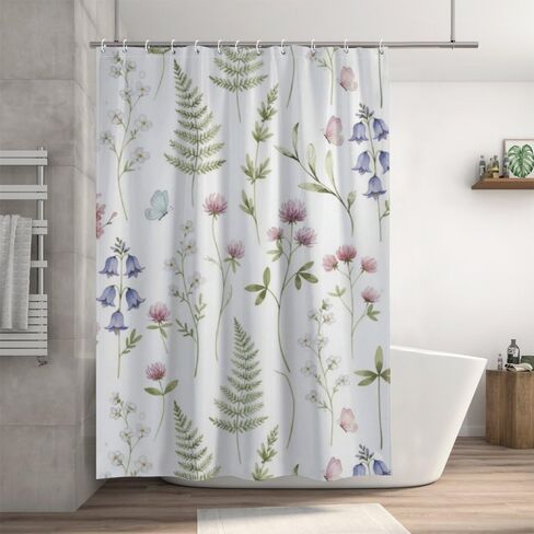 ستارة دش Bellflower Motif Stall مع خطافات، ستارة دش طبيعية مقاومة للماء للصيف، ستائر بوهو من القماش قابلة للغسل لحوض الاستحمام وديكور الحمام القديم 60 × 72 بوصة in Kuwait