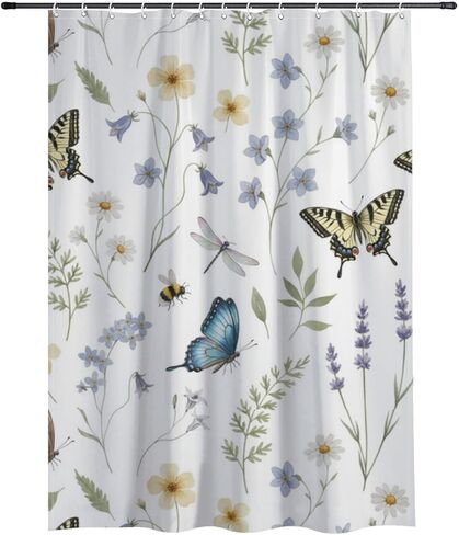 النحل أنماط الأزهار خمر ستارة دش مع السنانير، الصيف للماء لطيف ستارة دش السنانير، قابل للغسل النسيج عطلة ستائر ريفي لحوض الاستحمام الحد الأدنى ديكور للحمام 48 × 72 في in Kuwait