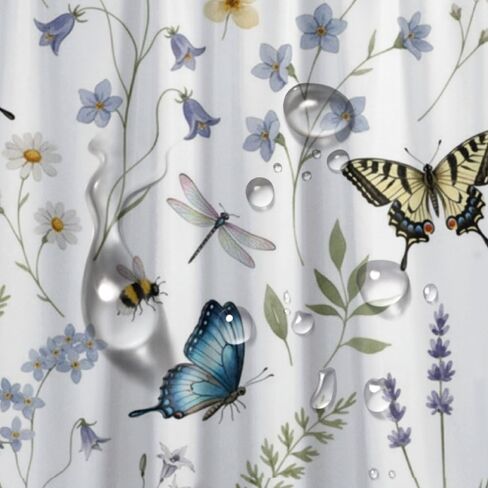 النحل أنماط الأزهار خمر ستارة دش مع السنانير، الصيف للماء لطيف ستارة دش السنانير، قابل للغسل النسيج عطلة ستائر ريفي لحوض الاستحمام الحد الأدنى ديكور للحمام 48 × 72 في in Kuwait