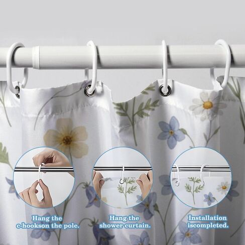 النحل أنماط الأزهار خمر ستارة دش مع السنانير، الصيف للماء لطيف ستارة دش السنانير، قابل للغسل النسيج عطلة ستائر ريفي لحوض الاستحمام الحد الأدنى ديكور للحمام 48 × 72 في in Kuwait