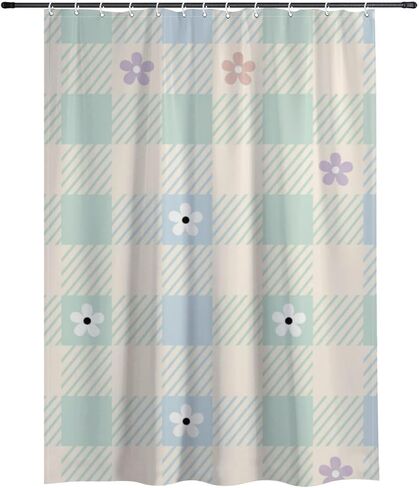 أنماط الأزهار الملونة ستارة دش مضحكة مع السنانير، الصيف ستارة دش الطبيعة للماء، النسيج قابل للغسل عطلة الستائر الفاخرة للحمام لحوض الاستحمام ديكور مجردة 72 × 72 في in Kuwait