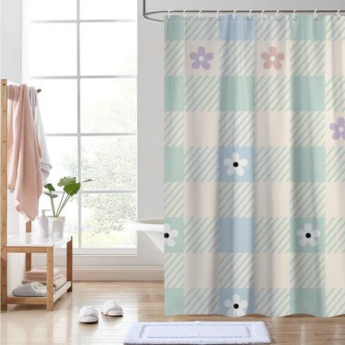 أنماط الأزهار الملونة ستارة دش مضحكة مع السنانير، الصيف ستارة دش الطبيعة للماء، النسيج قابل للغسل عطلة الستائر الفاخرة للحمام لحوض الاستحمام ديكور مجردة 72 × 72 في in Kuwait