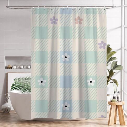 أنماط الأزهار الملونة ستارة دش مضحكة مع السنانير، الصيف ستارة دش الطبيعة للماء، النسيج قابل للغسل عطلة الستائر الفاخرة للحمام لحوض الاستحمام ديكور مجردة 72 × 72 في in Kuwait